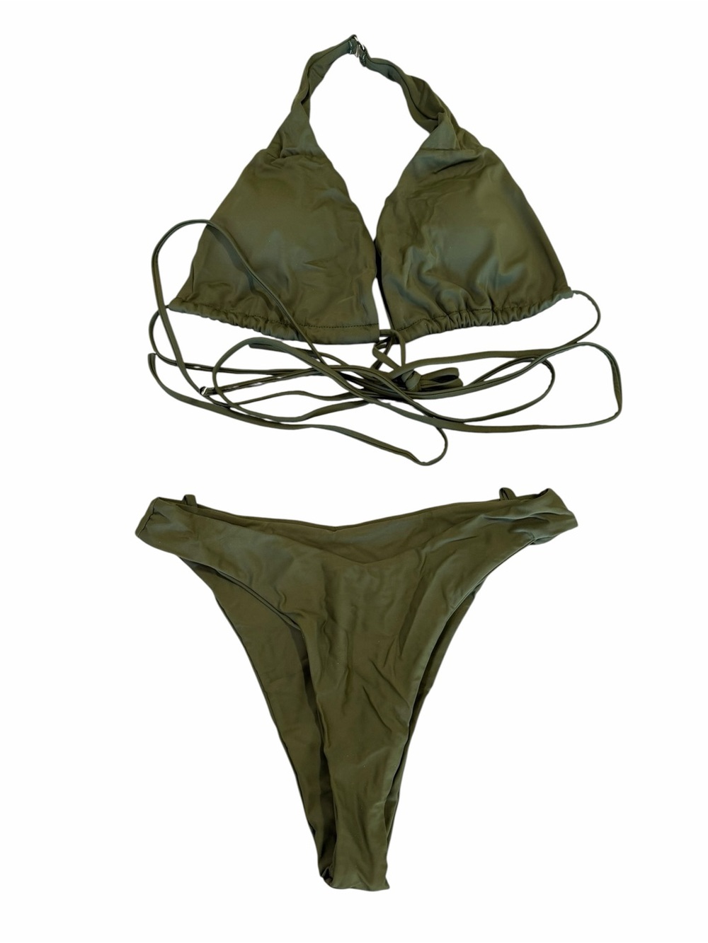Women's Olive Green Two Piece Tiny Bikini Size Small #260250